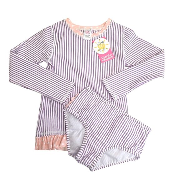 RuffleButts Girls 6 UPF 50+ Long Sleeve Rash Guard Swim Set 3885 - Picture 1 of 5